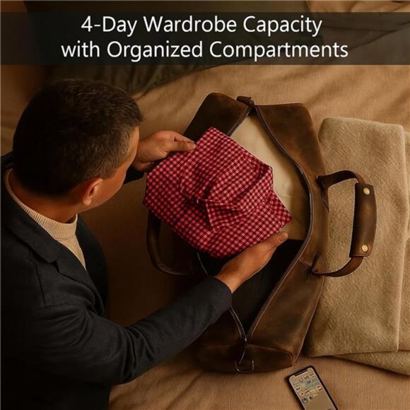 Leather Duffle Bag for Men - Full Grain Leather Travel Bag - TSA Approved Carry - Picture 5 of 7
